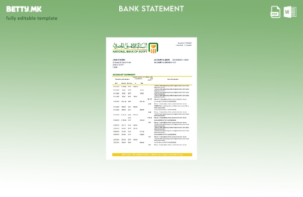 модерен стил Египет Националната банка на Египет банкарски извод на ексел шаблон